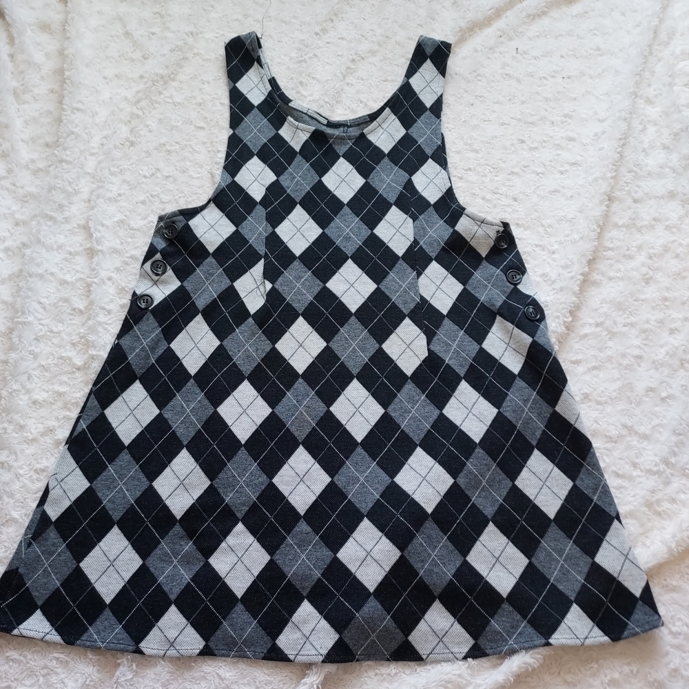 Vintage 90s Argyle Jumper Mini Dress Black & Gray Chic Clueless Preppy Academia